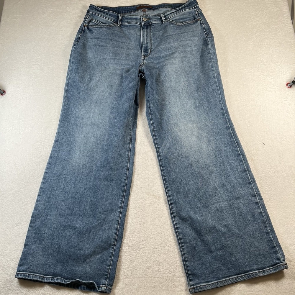 Judy Blue Jeans Womens 18W Blue Med Wash Wide Leg Distressed Denim Plus Size